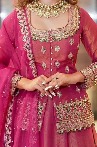Embroidered Thread Work Semi-Stitched Lehenga & Blouse With Dupatta Free Size Upto 42