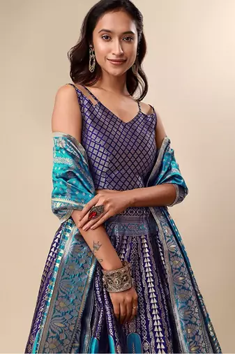 Ready To Wear Lehenga & Unstitched Blouse With Dupatta Free Size Upto 42