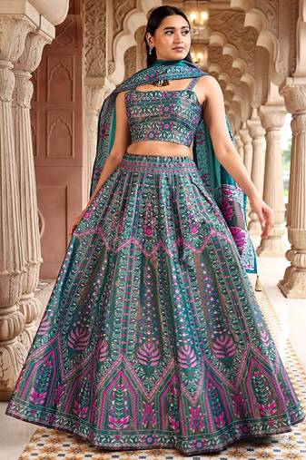 Ready To Wear Lehenga & Unstitched Blouse With Dupatta Free Size Upto 42