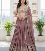 Embroidered Sequinned Semi-Stitched Lehenga & Unstitched Blouse Silk Georgette Free Size Upto 42
