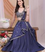 Embroidered Sequinned Ready To Wear Lehenga & Blouse With Dupatta Free Size Upto 42