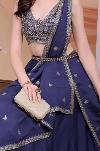 Embroidered Sequinned Ready To Wear Lehenga & Blouse With Dupatta Free Size Upto 42