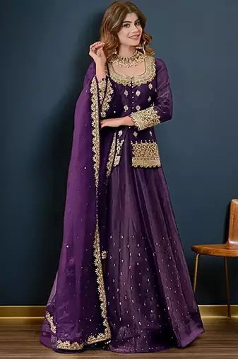 Embroidered Ready To Wear Lehenga & Blouse With Dupatta Free Size Upto 42