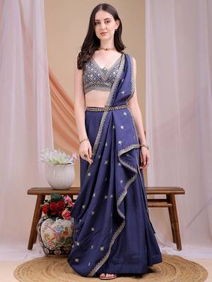 Embroidered Sequinned Ready To Wear Lehenga & Blouse With Dupatta Free Size Upto 42 3