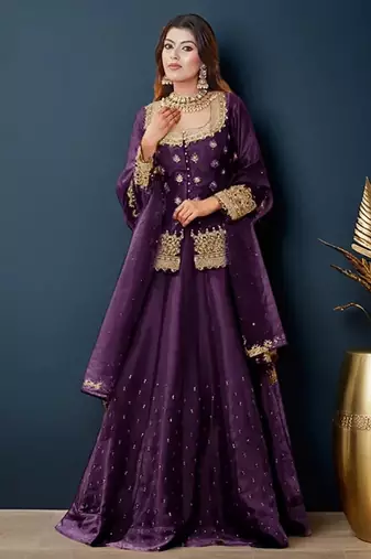 Embroidered Ready To Wear Lehenga & Blouse With Dupatta Free Size Upto 42