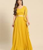 Yellow Ready To Wear Lehenga & Blouse With Dupatta Free Size Upto 42