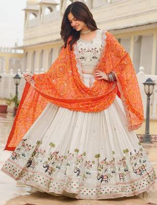 Embellished Sequinned Ready To Wear Lehenga & Blouse With Dupatta Free Size Upto 42 1