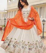 Embellished Sequinned Ready To Wear Lehenga & Blouse With Dupatta Free Size Upto 42