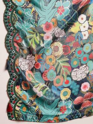 Green Floral Printed Embroidered Silk Blend Lehenga Choli Dupatta Free Size Upto 42 4