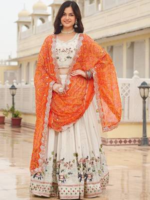 Embellished Sequinned Ready To Wear Lehenga & Blouse With Dupatta Free Size Upto 42 2