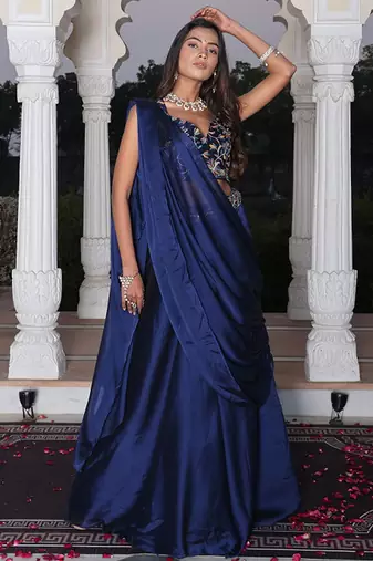 Embroidered Thread Work Ready To Wear Lehenga & Blouse With Dupatta Free Size Upto 42