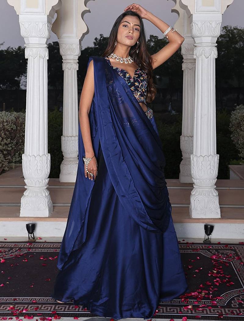 Embroidered Thread Work Ready To Wear Lehenga & Blouse With Dupatta Free Size Upto 42