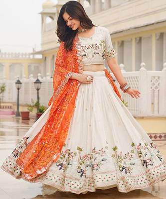 Embellished Sequinned Ready To Wear Lehenga & Blouse With Dupatta Free Size Upto 42 3