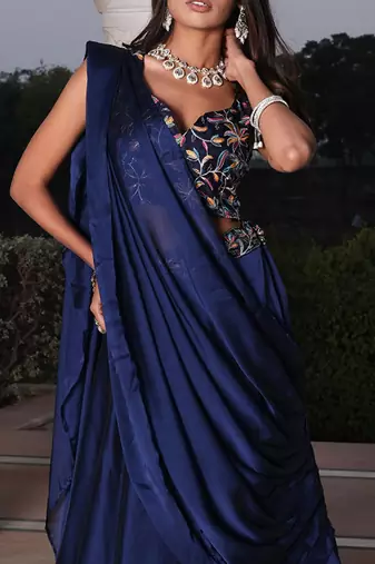 Embroidered Thread Work Ready To Wear Lehenga & Blouse With Dupatta Free Size Upto 42