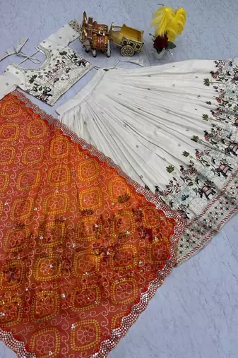 Embellished Sequinned Ready To Wear Lehenga & Blouse With Dupatta Free Size Upto 42