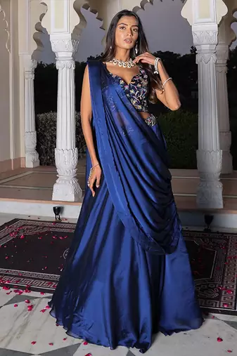 Embroidered Thread Work Ready To Wear Lehenga & Blouse With Dupatta Free Size Upto 42