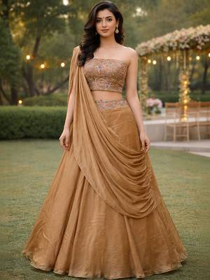 Embroidered Sequinned Ready To Wear Lehenga & Unstitched Blouse With Dupatta Free Size Upto 42 1