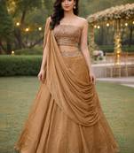 Embroidered Sequinned Ready To Wear Lehenga & Unstitched Blouse With Dupatta Free Size Upto 42