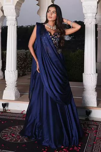 Embroidered Thread Work Ready To Wear Lehenga & Blouse With Dupatta Free Size Upto 42