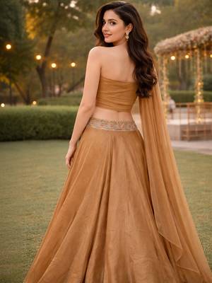 Embroidered Sequinned Ready To Wear Lehenga & Unstitched Blouse With Dupatta Free Size Upto 42 2