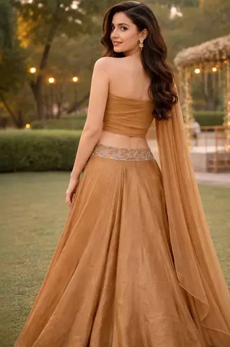 Embroidered Sequinned Ready To Wear Lehenga & Unstitched Blouse With Dupatta Free Size Upto 42