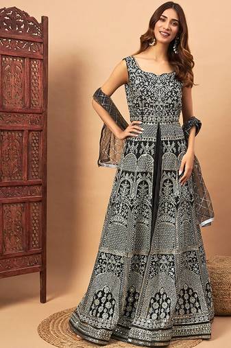 Mirror Zari Embroidered Lehenga With Choli & Dupatta Free Size Upto 42