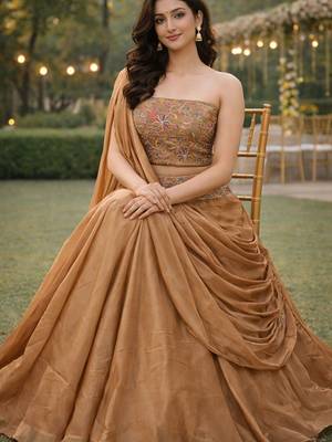 Embroidered Sequinned Ready To Wear Lehenga & Unstitched Blouse With Dupatta Free Size Upto 42 3