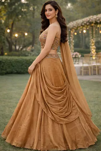 Embroidered Sequinned Ready To Wear Lehenga & Unstitched Blouse With Dupatta Free Size Upto 42