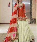 Embroidered Thread Work Ready To Wear Lehenga & Blouse With Dupatta Free Size Upto 42
