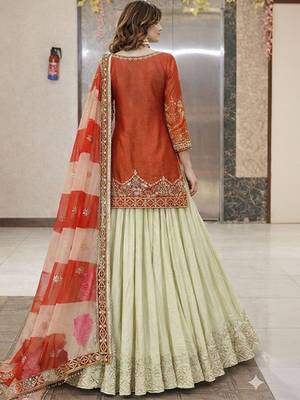 Embroidered Thread Work Ready To Wear Lehenga & Blouse With Dupatta Free Size Upto 42 2