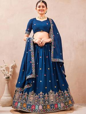 Embroidered Thread Work Semi-Stitched Lehenga & Blouse With Dupatta Free Size Upto 42 1