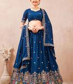 Embroidered Thread Work Semi-Stitched Lehenga & Blouse With Dupatta Free Size Upto 42