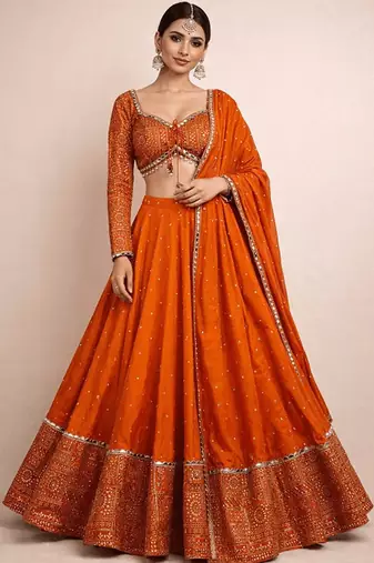 Embellished Sequinned Ready To Wear Lehenga & Blouse With Dupatta Free Size Upto 42