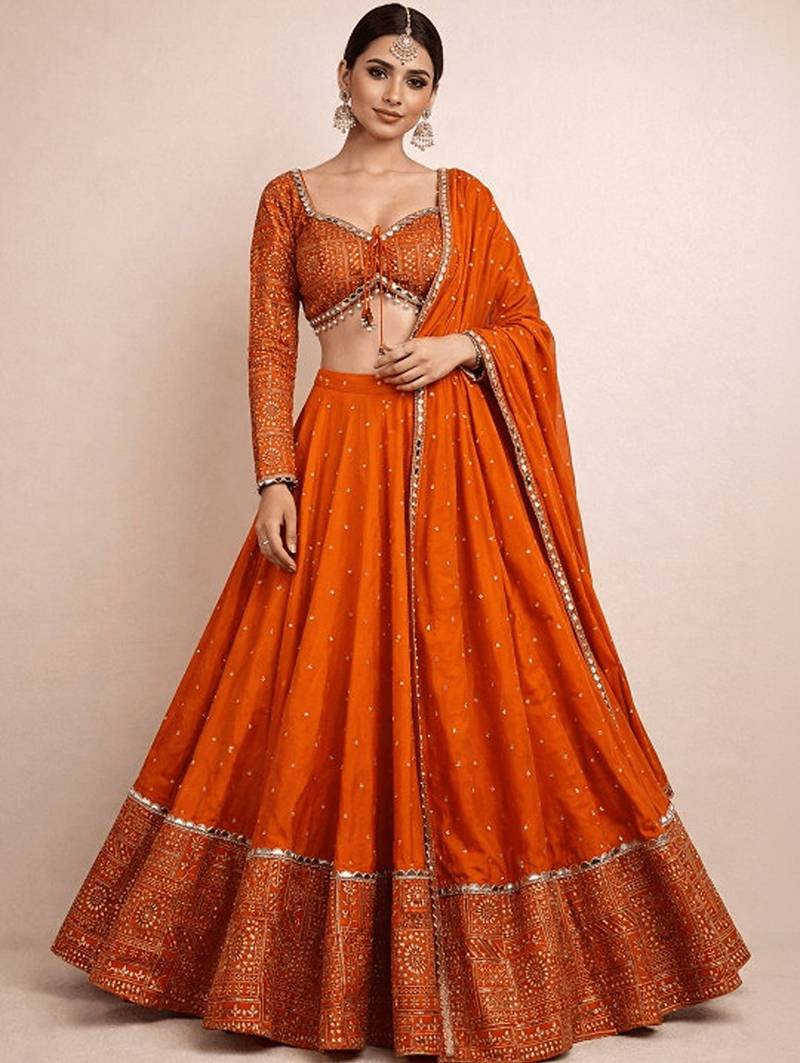 Embellished Sequinned Ready To Wear Lehenga & Blouse With Dupatta Free Size Upto 42