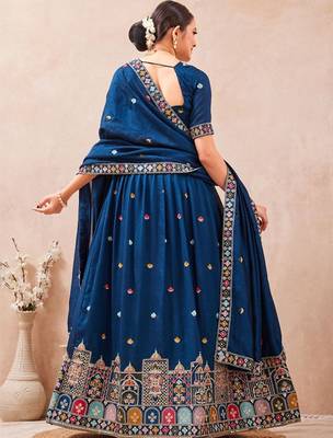 Embroidered Thread Work Semi-Stitched Lehenga & Blouse With Dupatta Free Size Upto 42 3