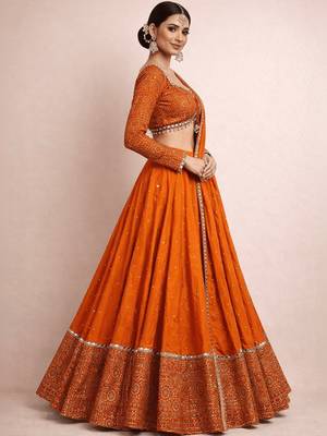 Embellished Sequinned Ready To Wear Lehenga & Blouse With Dupatta Free Size Upto 42 3