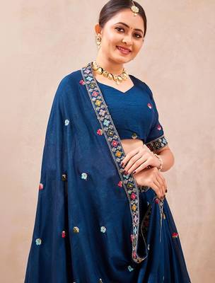 Embroidered Thread Work Semi-Stitched Lehenga & Blouse With Dupatta Free Size Upto 42 4