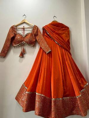 Embellished Sequinned Ready To Wear Lehenga & Blouse With Dupatta Free Size Upto 42 4