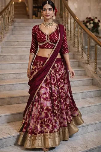 Embellished Shibori Ready To Wear Lehenga & Blouse With Dupatta Free Size Upto 42