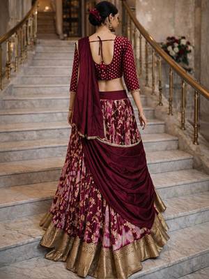 Embellished Shibori Ready To Wear Lehenga & Blouse With Dupatta Free Size Upto 42 2
