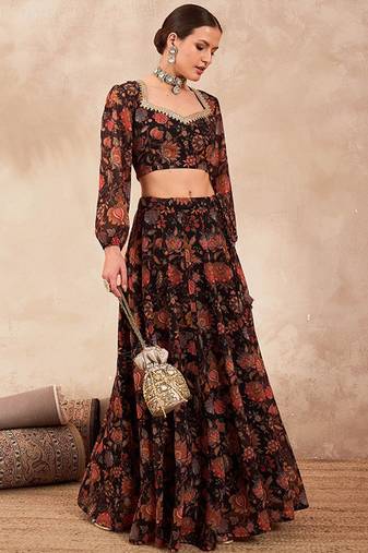 Printed Ready To Wear Lehenga & Free Size Upto 42