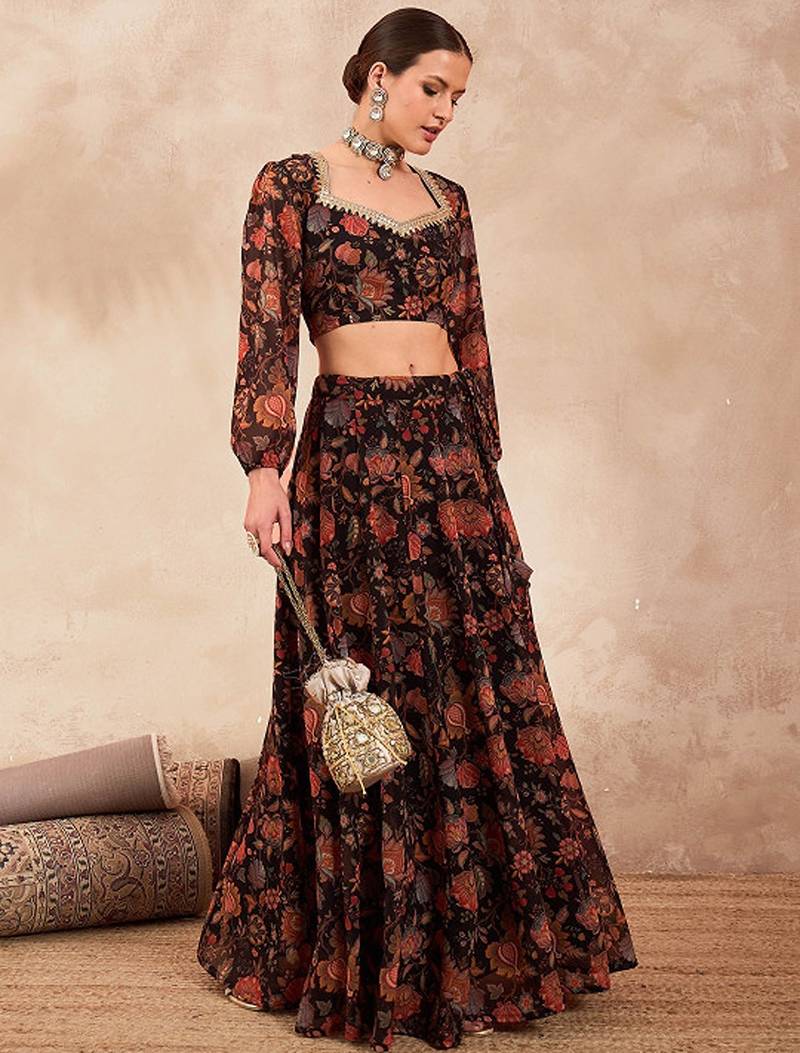 Printed Ready To Wear Lehenga & Free Size Upto 42