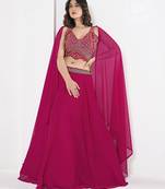 Embroidered V-Neck Semi Stitched Lehenga & Ready To Wear Blouse With Dupatta Free Size Upto 42