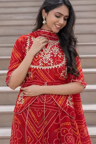 Embroidered Ready To Wear Lehenga & Blouse With Dupatta Free Size Upto 42