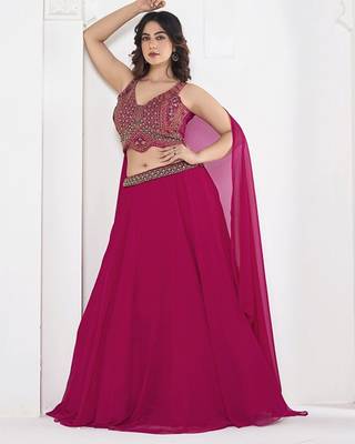 Embroidered V-Neck Semi Stitched Lehenga & Ready To Wear Blouse With Dupatta Free Size Upto 42 3