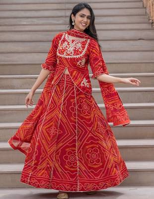 Embroidered Ready To Wear Lehenga & Blouse With Dupatta Free Size Upto 42 3