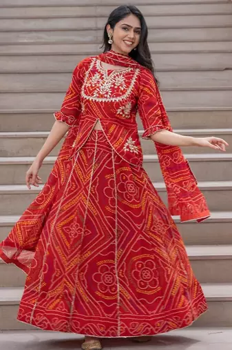 Embroidered Ready To Wear Lehenga & Blouse With Dupatta Free Size Upto 42