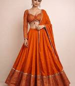Embroidered Semi-Stitched Lehenga & Unstitched Blouse With Dupatta Free Size Upto 42