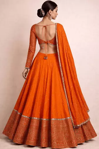 Embroidered Semi-Stitched Lehenga & Unstitched Blouse With Dupatta Free Size Upto 42