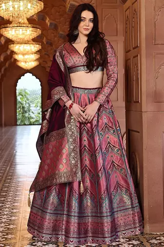 Ready To Wear Lehenga & Unstitched Blouse With Dupatta Free Size Upto 42